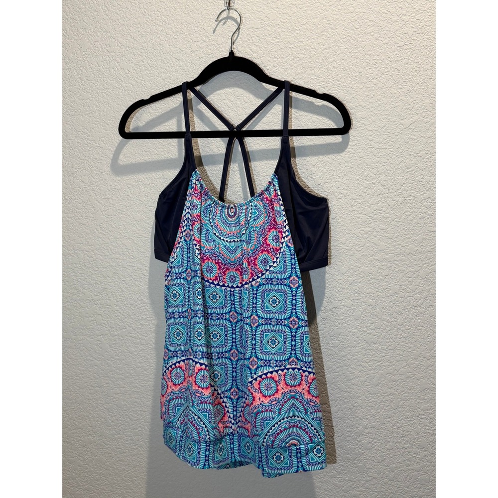 Athleta Womens Tankini Swim Top Blue Pink Mandala 38 D/DD